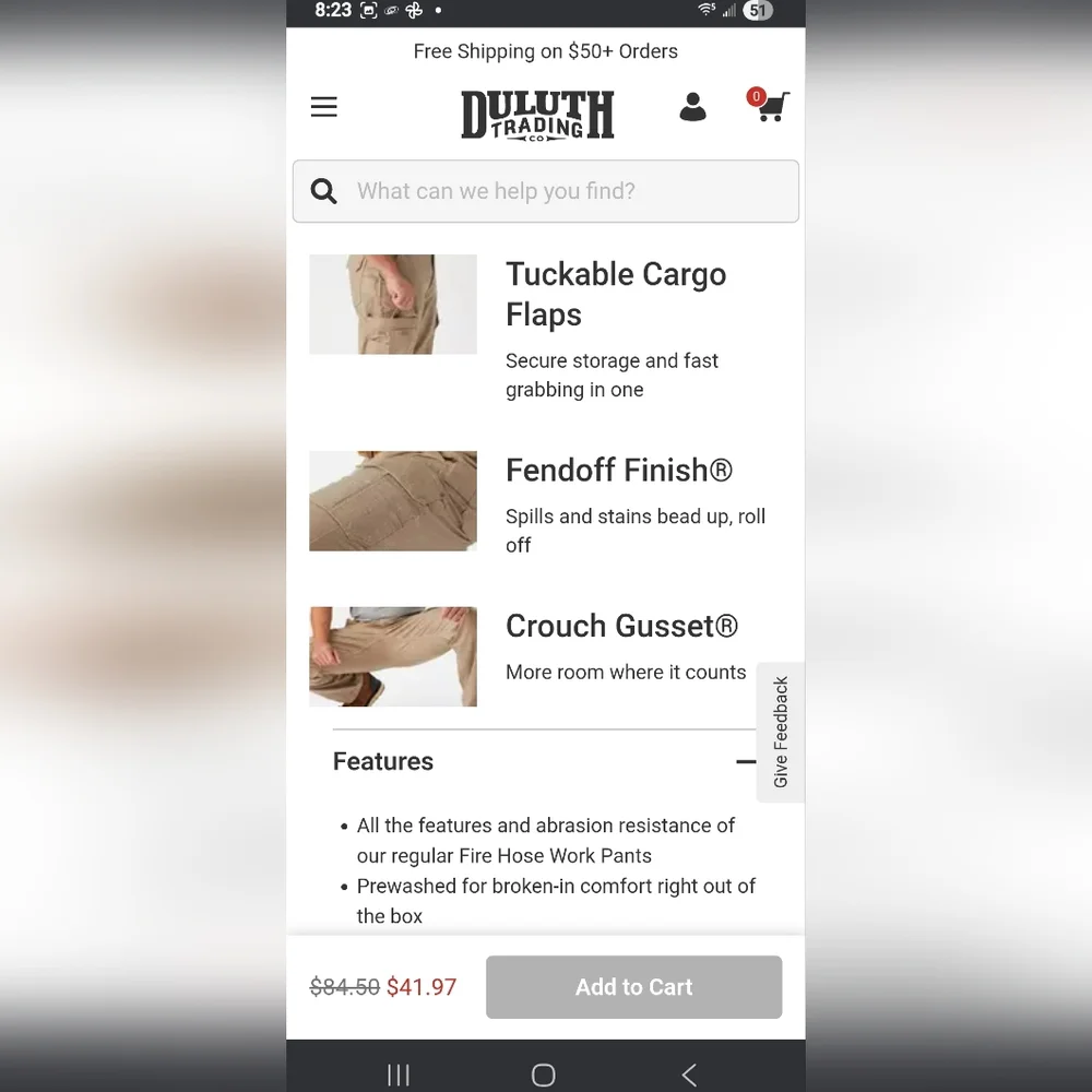 Men's Duluth Trading Flex Firehose Brown Relaxed Fit Cargo Pants 40 X 34 - Picture 4 of 8